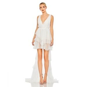 Mac Duggal HIGH LOW TIERED GOWN WITH BUILT IN BODYSUIT - 55320 white size 0